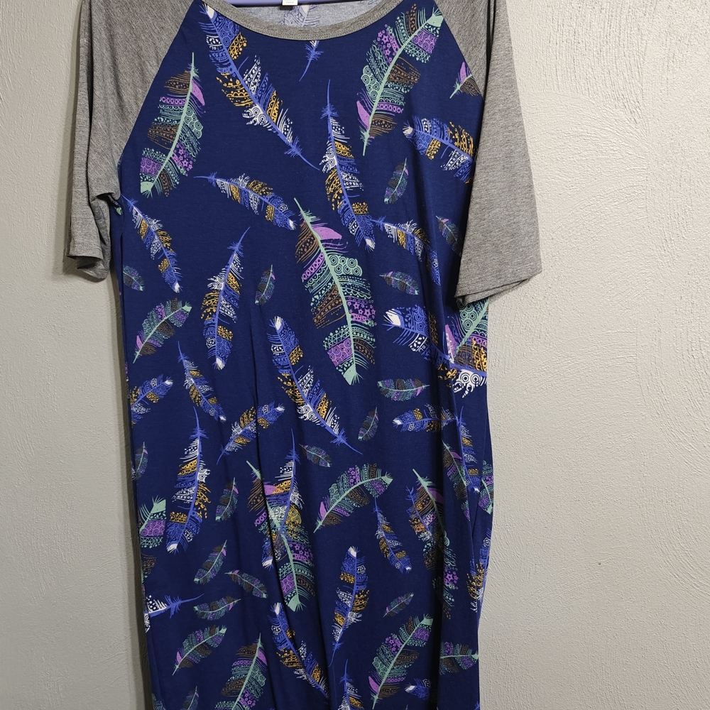 LuLaRoe Blue Feather Print Midi Dress